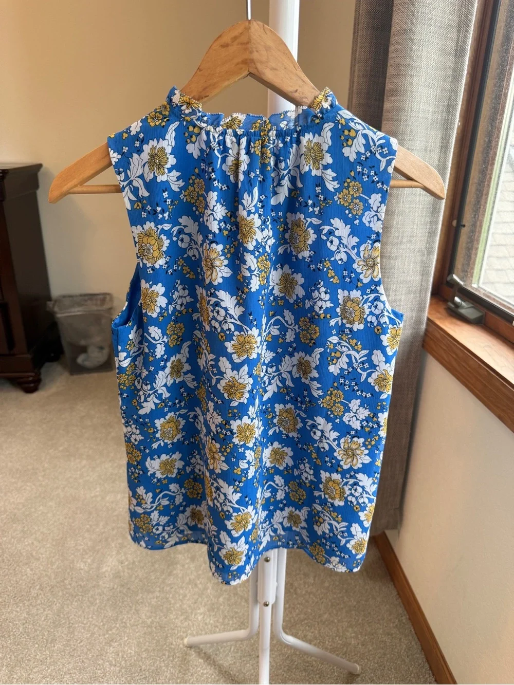 J. Crew Royal Blue Floral Tie-Neck Sleeveless Top Size XS